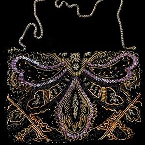 Vintage 70s/80s La Regal Beaded Evening Bag Purse Multi Colored w/ Chain Strap